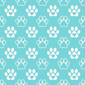 Bigger Scale Paw Prints White on Pool Blue