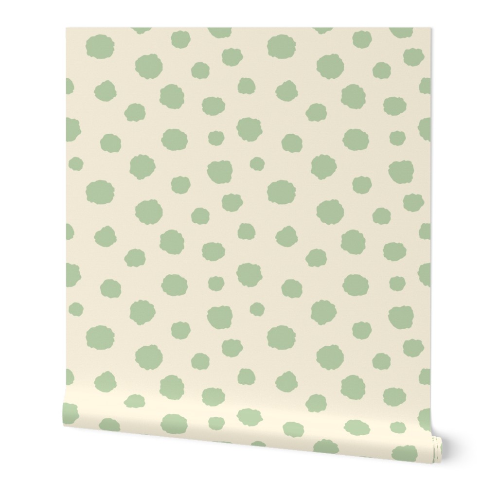 Art Deco Bi-plane Clouds - retro fern mint green on cream - medium scale - polka dots