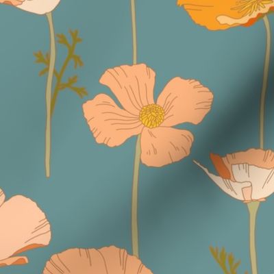 California Poppies Teal Large