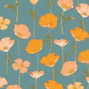 California Poppies Teal Large