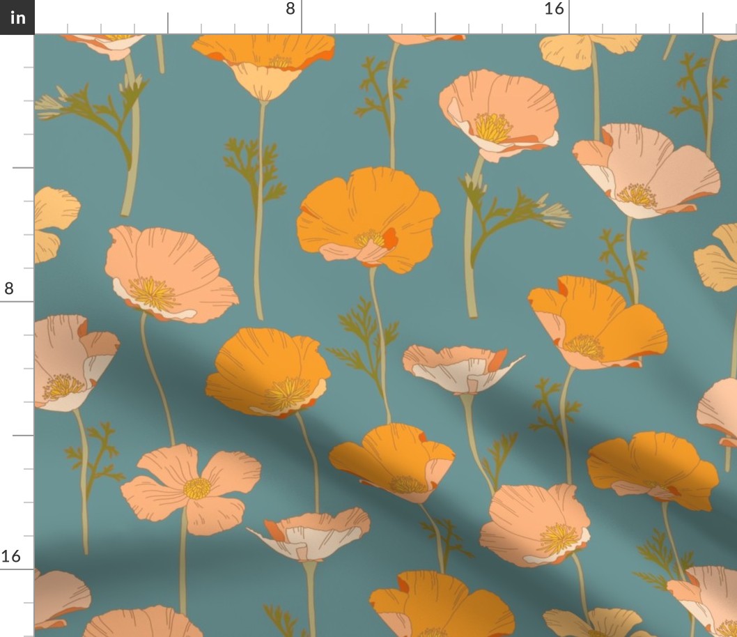 California Poppies Teal Large