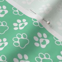 Smaller Scale Paw Prints White on Jade