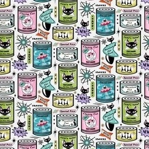Vintage Cat Food Cans  on Pale Gray -XS