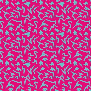 Aqua Blue on Hot Pink Abstract Retro 80's Scribbles
