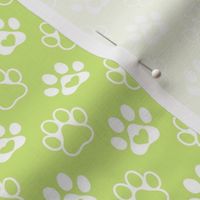 Smaller Scale Paw Prints White on Honeydew