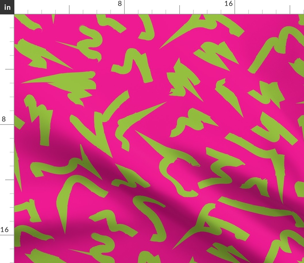 Retro Lime Green Abstract Splat on Hot Pink