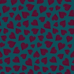 Hearts on a Dark Teal Blue Background