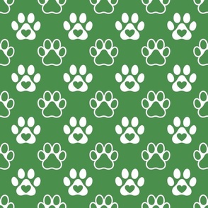 Bigger Scale Paw Prints White on Kelly Green