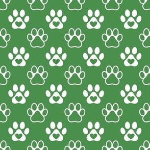 Smaller Scale Paw Prints White on Kelly Green