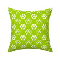 Bigger Scale Paw Prints White on Lime Green