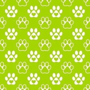 Smaller Scale Paw Prints White on Lime Green