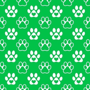 Bigger Scale Paw Prints White on Grass Green