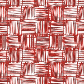 Hand Drawn Doodle Basket Weave, Poppy Red and White (Medium Scale)