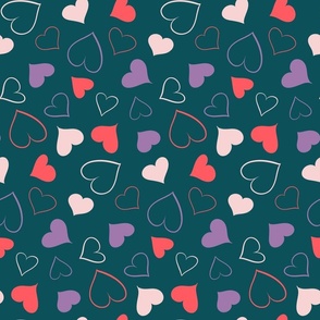 Valentines Day Hearts on Solid Dark Teal Background