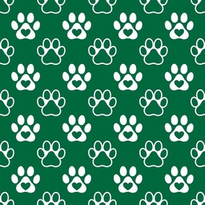 Bigger Scale Paw Prints White on Emerald Green