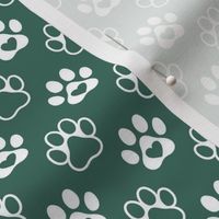 Smaller Scale Paw Prints White on Pine Green