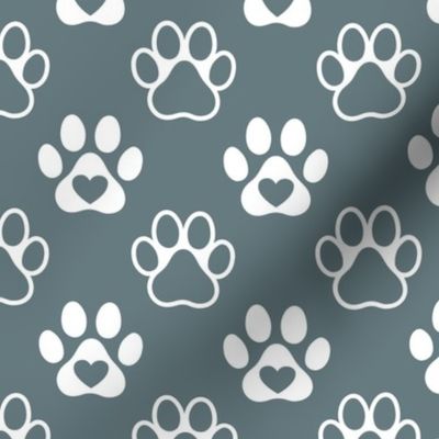 Bigger Scale Paw Prints White on Slate Grey/Green