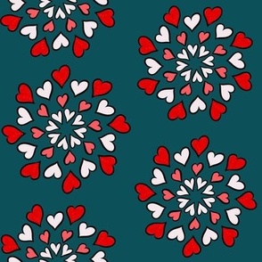 Valentines Day Hearts on Solid Dark Green Background