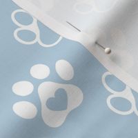 Bigger Scale Paw Prints White on Fog Blue