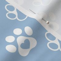 Bigger Scale Paw Prints White on Sky Blue