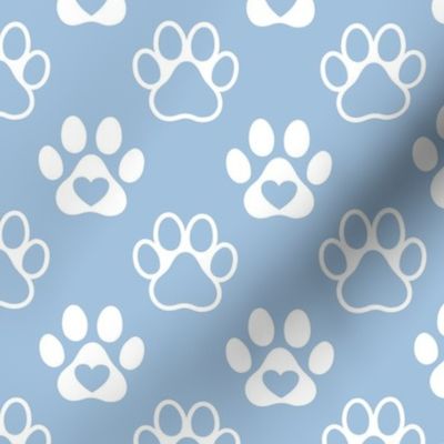 Bigger Scale Paw Prints White on Sky Blue