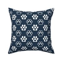 Bigger Scale Paw Prints White on Navy Blue