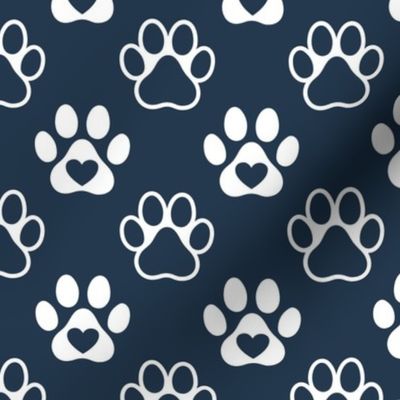 Bigger Scale Paw Prints White on Navy Blue