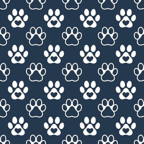 Bigger Scale Paw Prints White on Navy Blue