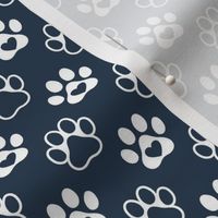 Smaller Scale Paw Prints White on Navy Blue