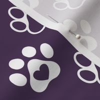 Bigger Scale Paw Prints White on Plum Purple
