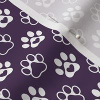 Smaller Scale Paw Prints White on Plum Purple