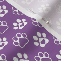 Smaller Scale Paw Prints White on Grape Purple