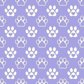 Smaller Scale Paw Prints White on Lilac