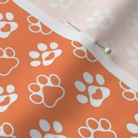 Smaller Scale Paw Prints White on Peach