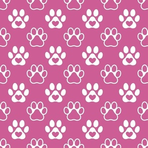 Bigger Scale Paw Prints White on Peony Pink
