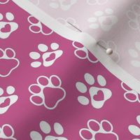 Smaller Scale Paw Prints White on Peony Pink