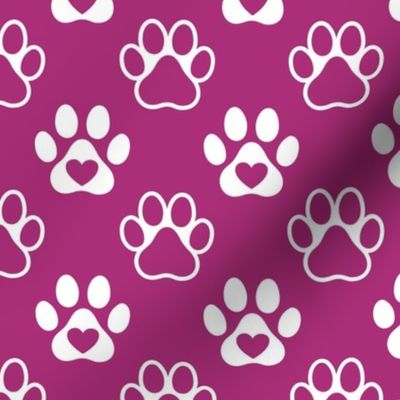 Bigger Scale Paw Prints White on Berry Pink