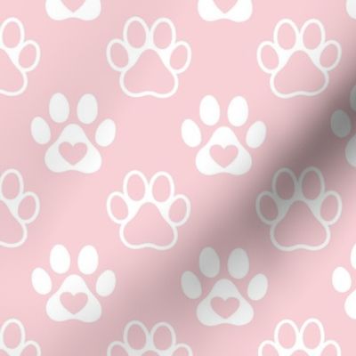 Bigger Scale Paw Prints White on Cotton Candy Pink
