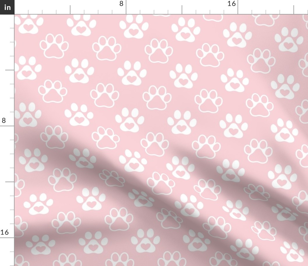 Bigger Scale Paw Prints White on Cotton Candy Pink