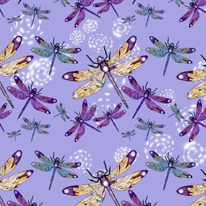 Beautiful dragonflies with swirls on lilac