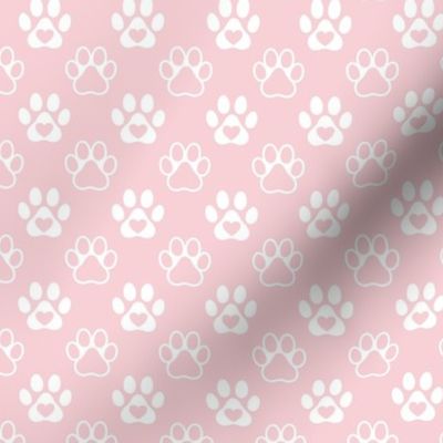 Smaller Scale Paw Prints White on Cotton Candy Pink