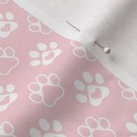 Smaller Scale Paw Prints White on Cotton Candy Pink