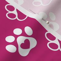 Bigger Scale Paw Prints White on Bubblegum Pink