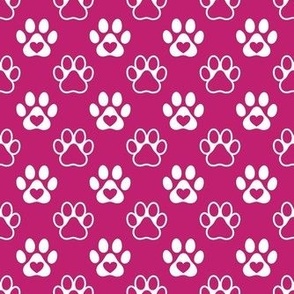 Smaller Scale Paw Prints White on Bubblegum Pink