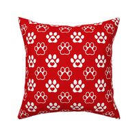 Bigger Scale Paw Prints White on Poppy Red