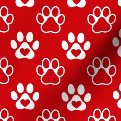 Bigger Scale Paw Prints White on Poppy Red