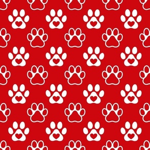Bigger Scale Paw Prints White on Poppy Red