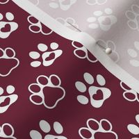 Smaller Scale Paw Prints White on Wine