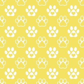 Bigger Scale Paw Prints White on Buttercup Yellow
