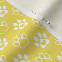 Smaller Scale Paw Prints White on Buttercup Yellow